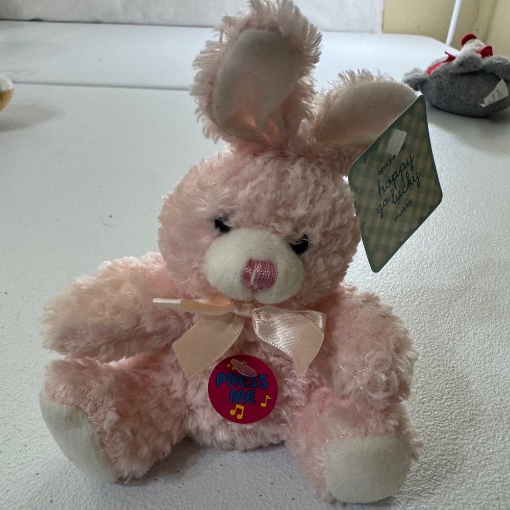 VTG 2003 Happy Go Lucky Pink Plush Bunny Rabbit Easter Stuffed Toy
